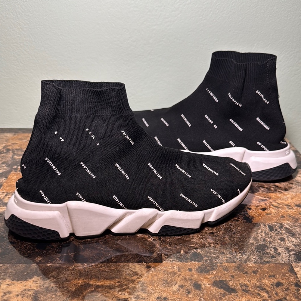 Balenciaga Black and White Sock high top speed sock Sneakers size 10 - Picture 10 of 12
